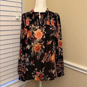 LOFT Paisley and Floral Print Long Sleeve Blouse Smocked Woman's Small